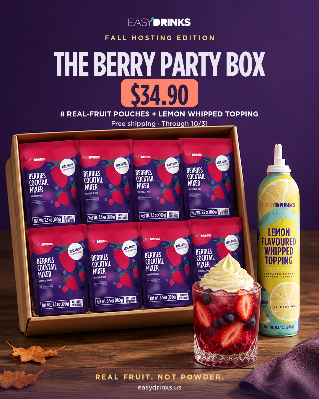 The Berry Party Box - 8 Real-Fruit Pouches + Lemon Whipped Topping