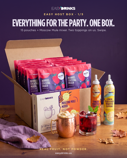 The Easy Host Box - 15 Real-Fruit Pouches + Moscow Mule + 2 Whipped Toppings